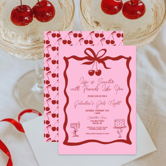 Convite Quic Galentine's Day Day Pink and Cherry Red (Life is Sweeter with Friends Like You Galentine's Day Brunch Invitation, Girls Night Out, Valentines)