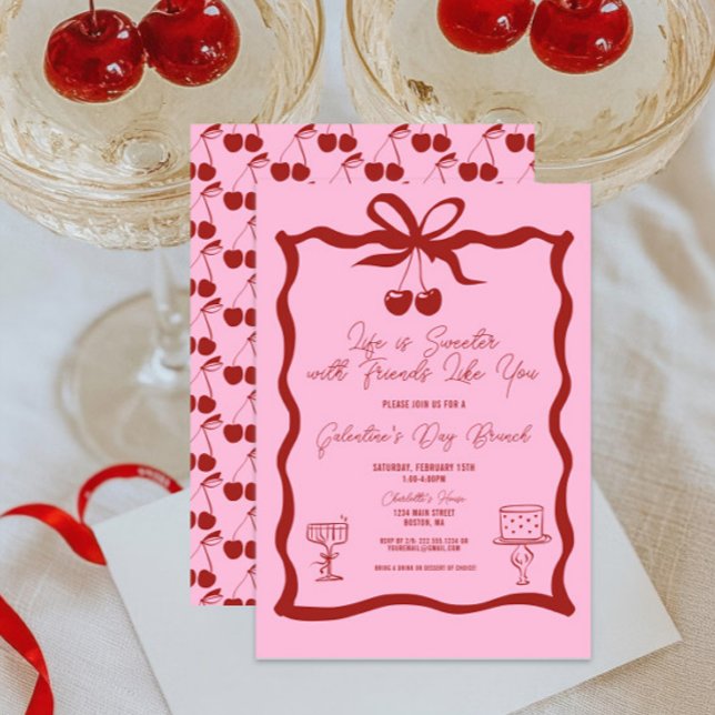 Convite Quic Galentine's Day Day Pink and Cherry Red (Life is Sweeter with Friends Like You Galentine's Day Brunch Invitation, Girls Night Out, Valentines)