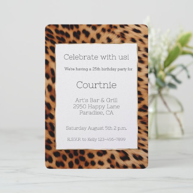 Convite Quic Leopard Animal Birthday (Em pé/Frente)