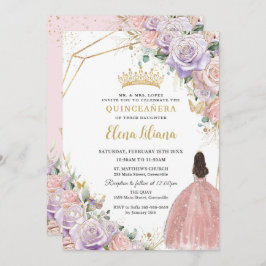 Convite Quic Lilac Rosas Florais Rosa Quinceanera Sweet 16