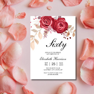 Convite Quic Maroon Rosa Floral Garden Aniversário