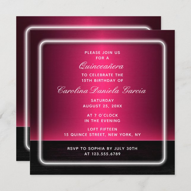 Convite Quic Moderno Roxo Roxo Gelam Quinceañera (Frente/Verso)