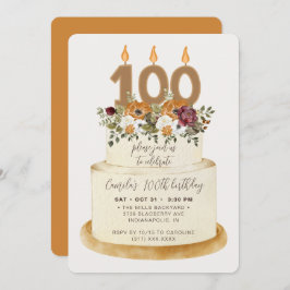 Convite Quic Orange Fall Autumn 100th Birthday Cake