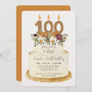 Convite Quic Orange Fall Autumn 100th Birthday Cake