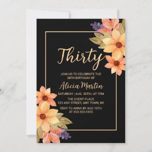 Convite Quic Orange Red Fall Flora Qualquer Idade Negra An