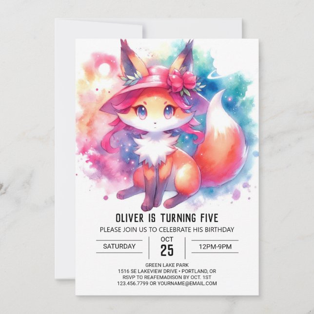 Convite Quic Playful Fox Birthday (Frente)