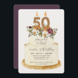 Convite Quic Purple Fall Autumn 50th Birthday Cake<br><div class="desc">Comemore um outono feminino no 50º aniversário com nosso convite à chic. Design apresenta um bolo rústico decorado com flores, folhas e velas do outono, com o número 50 para o melhor aspecto chique. Todo texto é 100% personalizável. Se precisar de peças extras para esta coleção, por favor contacte-me, contente-se...</div>
