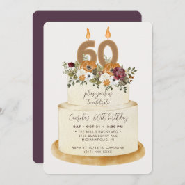 Convite Quic Purple Fall Autumn 60th Birthday Cake