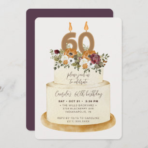 Convite Quic Purple Fall Autumn 60th Birthday Cake