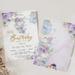 Convite Quic Purple Floral High Tea 50th Festa de aniversá<br><div class="desc">Personalize este convite de aniversário elegante para uma festa de chá com sua própria redação fácil e rapidamente, basta pressionar o botão personalizar para reorganizar e formatar o estilo e a colocação do texto. Este convite apresenta um bule de chá azul bebê bonito, xícaras de chá, lavanda de água bonita,...</div>