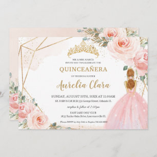 Convite Quic Quinceañera Blush Floral Rosa Tiara Aniversár