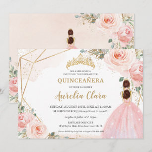 Convite Quic Quinceañera Blush Floral Rosa Tiara Aniversár