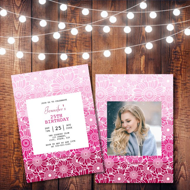 Convite Quic Rainbow Pink Stripes Floral Foto Floral Anive (Criador carregado)