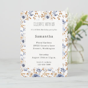 Convite Quic Romântico Azul Branco Aniversário Floral Bran