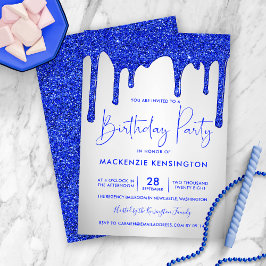 Convite Quic Royal Blue Glitter Drives Prateados Aniversár