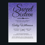 Convite Quic Royal Blue Glitter Ombre Doce 16 Aniversário<br><div class="desc">Um glamouroso, design de 16 anos, um convite de 16 anos. O brilho azul real desaparece sobre um fundo branco. O texto "Doce Dezesseis" em preto é definido na escrita moderna. Perfeito 16º convite de aniversário para um doce glamouroso dezesseis, perfeito para ela, a moderna que adora padrões modernos, brilho,...</div>