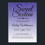 Convite Quic Royal Blue Glitter Ombre Doce 16 Aniversário<br><div class="desc">Um glamouroso, design de 16 anos, um convite de 16 anos. O brilho azul real desaparece sobre um fundo branco. O texto "Doce Dezesseis" em preto é definido na escrita moderna. Perfeito 16º convite de aniversário para um doce glamouroso dezesseis, perfeito para ela, a moderna que adora padrões modernos, brilho,...</div>