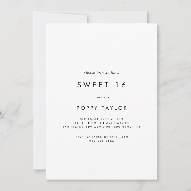 Convite Quic Typografia Sweet 16 Birthday (Frente)