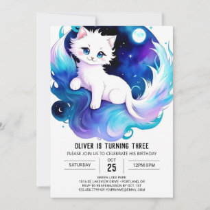 Convite Quic Watercolor Kitten Birthday