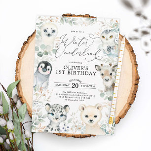 Convite Quic Winter Ártico Animais Onederland primeiro an