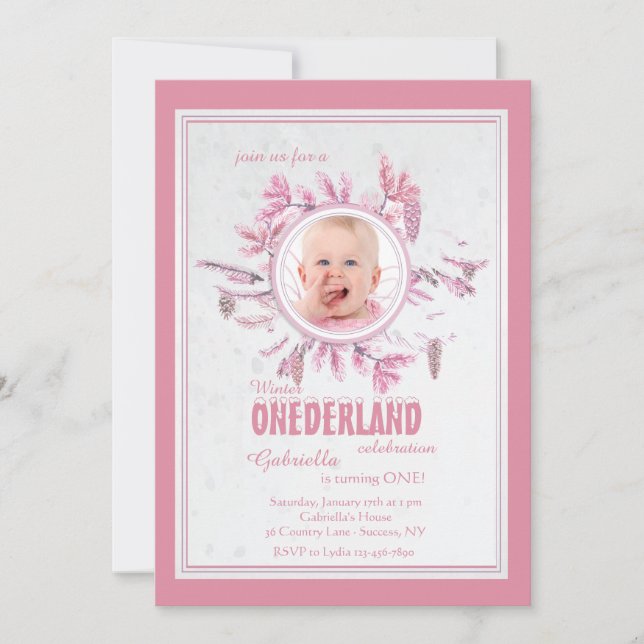Convite Quic Winter Photo Invitation Pink (Frente)