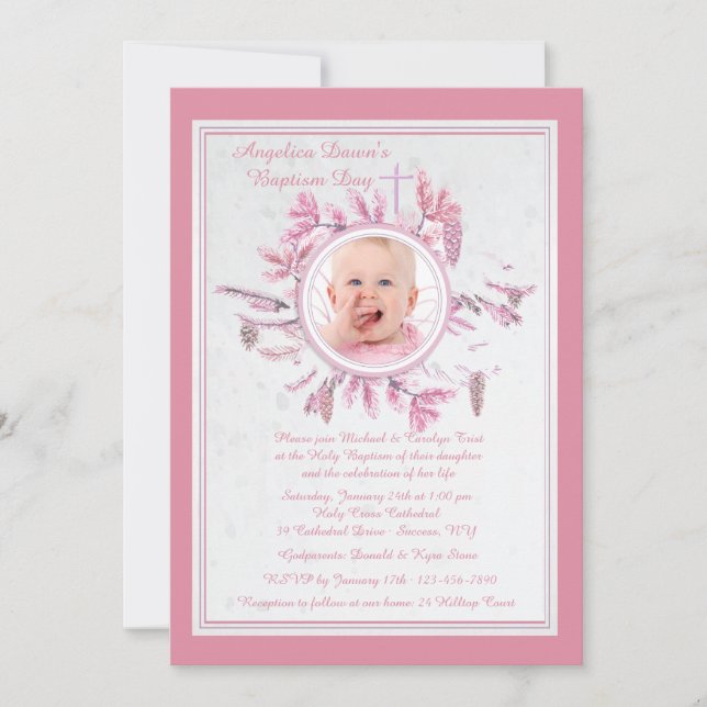 Convite Quic Winter Religerian Photo Invitation Pink (Frente)