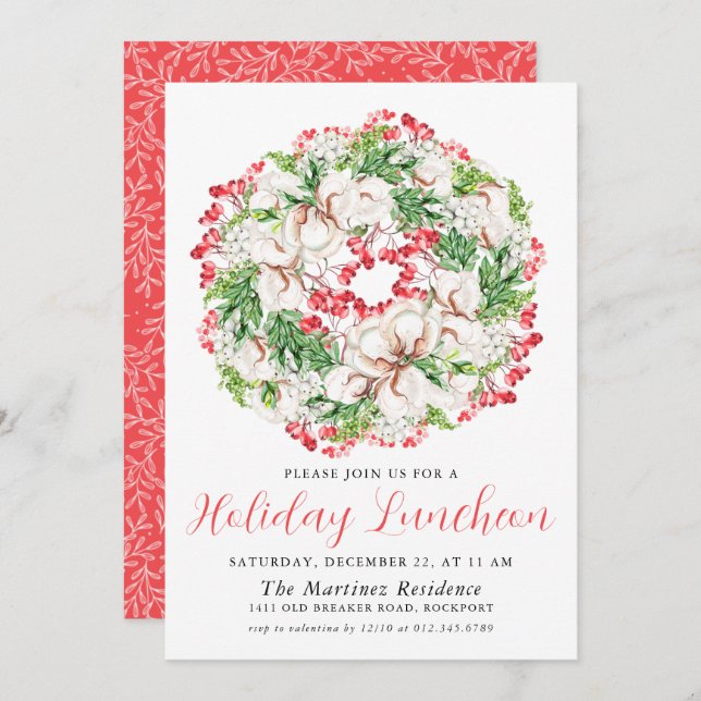 Convite Quic Winter Watercolor Wreath Holiday Luncheon (Frente/Verso)