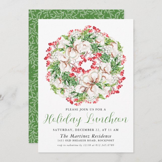 Convite Quic Winter Watercolor Wreath Holiday Luncheon (Frente/Verso)