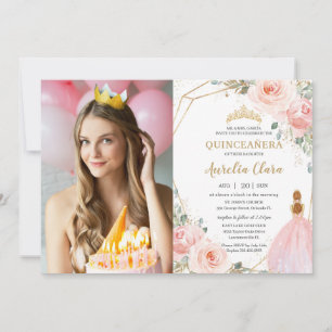 Convite Quídia Quinceañera Blush Floral Rosa 15 Anos Fot