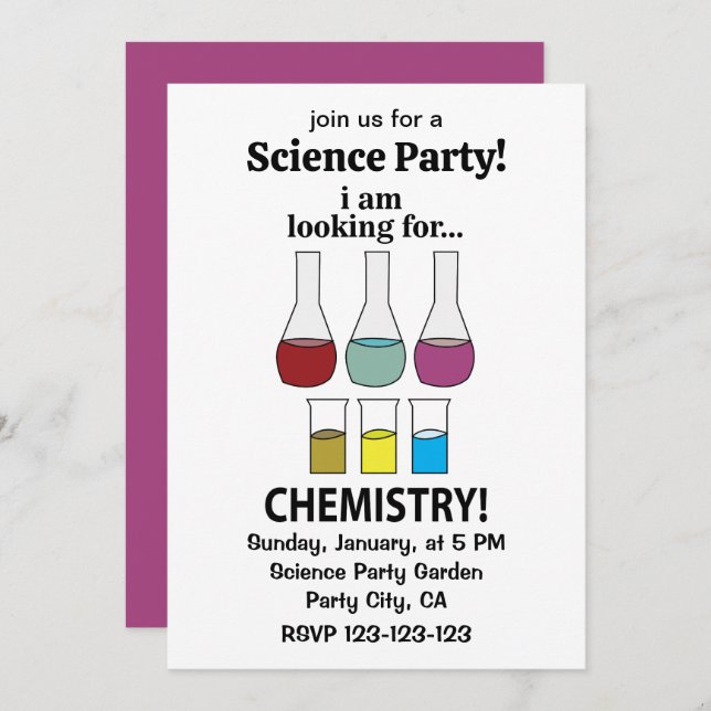 Convite Química Engraçada Estou Procurando Química (Frente/Verso)