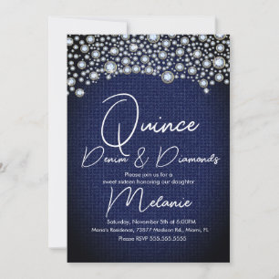 Convite Quince Denim Diamantes Gema Diamantes Espalhados