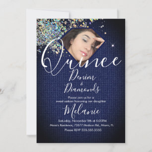 Convite Quince Denim Diamantes Joia Foto Holográfica