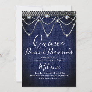 Convite Quince Denim Diamantes Joia Pérolas 