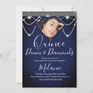 Convite Quince Denim Diamantes Joia Pérolas Foto 