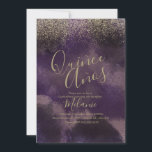 Convite Quiñce Faux Glitter Purple Dourado Abstrato aniver<br><div class="desc">Quince Doce Dezesseis Dourados Convites Roxos com Brilho Faux</div>