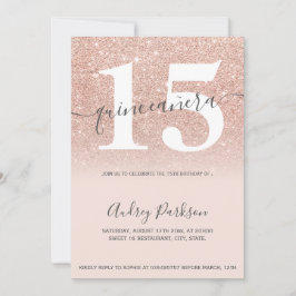 Convite quinceana cor-de-rosa com brilho rosa