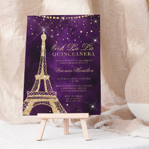 Convite Quinceana de ouro cônico em torre Eiffel