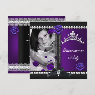 Convite Quinceanera 15ª Rosa Roxa Pérola Preta