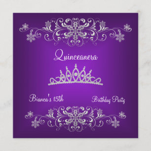 Convite Quinceanera 15ª Tiara de Diamante Preto Roxo