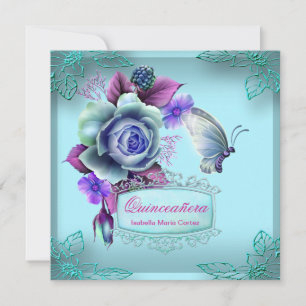 Convite Quinceañera 15º Aniversário Borboleta Azul-Púrpura