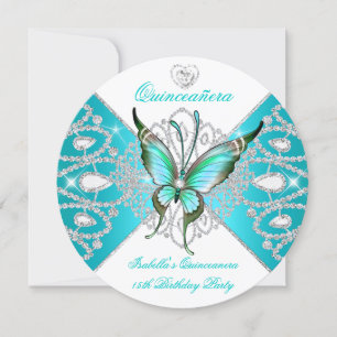 Convite Quinceanera 15º Aniversário Lindo Azul Teal Borbol
