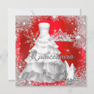 Convite Quinceanera 15º Aniversário Vermelho Prata Quente