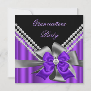 Convite Quinceanera 15º Arco Roxo Cinza Prateado Diamantes