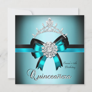 Convite Quinceanera 15º Azul Teal Preto Prata Arco