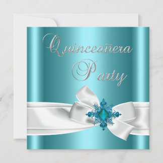 Convite Quinceanera 15º Azul Turquesa Prata Branco Laço