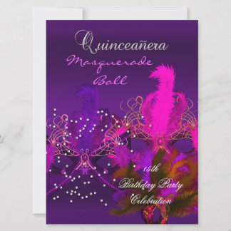 Convite Quinceanera 15º Baile de Máscaras Roxo Rosa Máscar