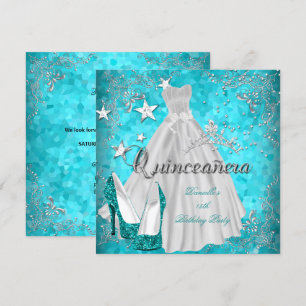 Convite Quinceanera 15º Brilho Teal Lantejoulas