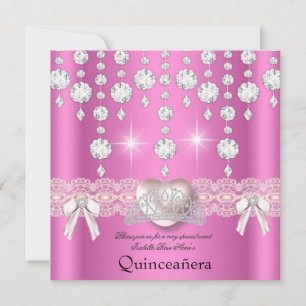 Convite Quinceanera 15º Coração de Prata Rosa Diamantes 3
