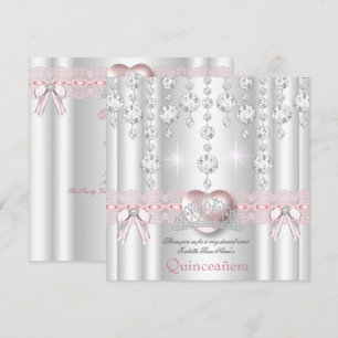 Convite Quinceanera 15º Coração Rosa Prata Diamantes 2