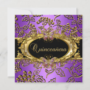 Convite Quinceanera 15º Damasco Roxo Dourado Preto